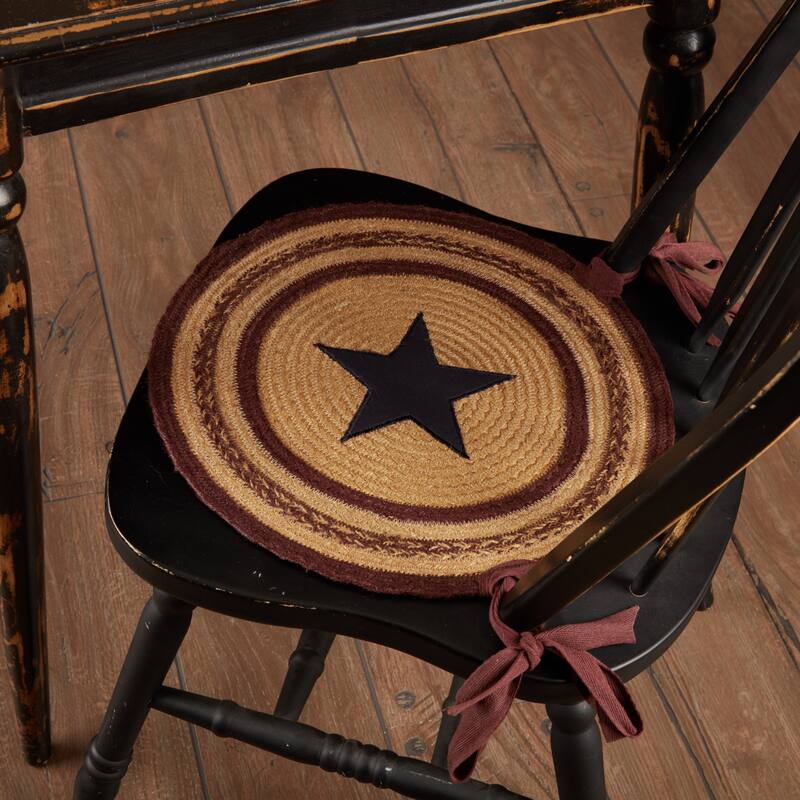 Potomac Jute Applique Star Chair Pad Set of 6 - Chair Pad Set 15 Diameter - Set of 6 - Natural/Burgundy/Navy