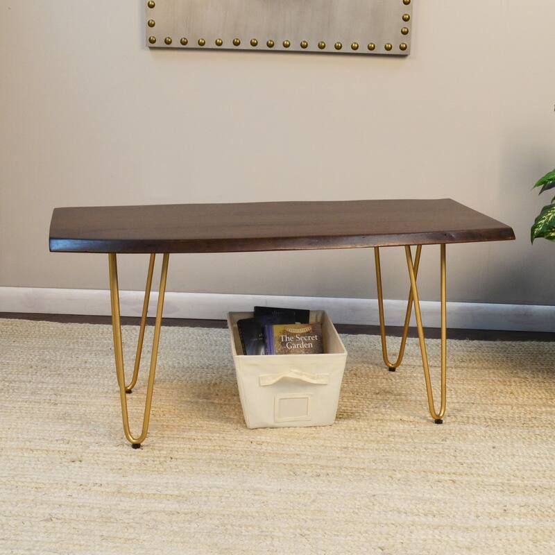 Rectangular Wooden Coffee Table - 40" - Gold Finish