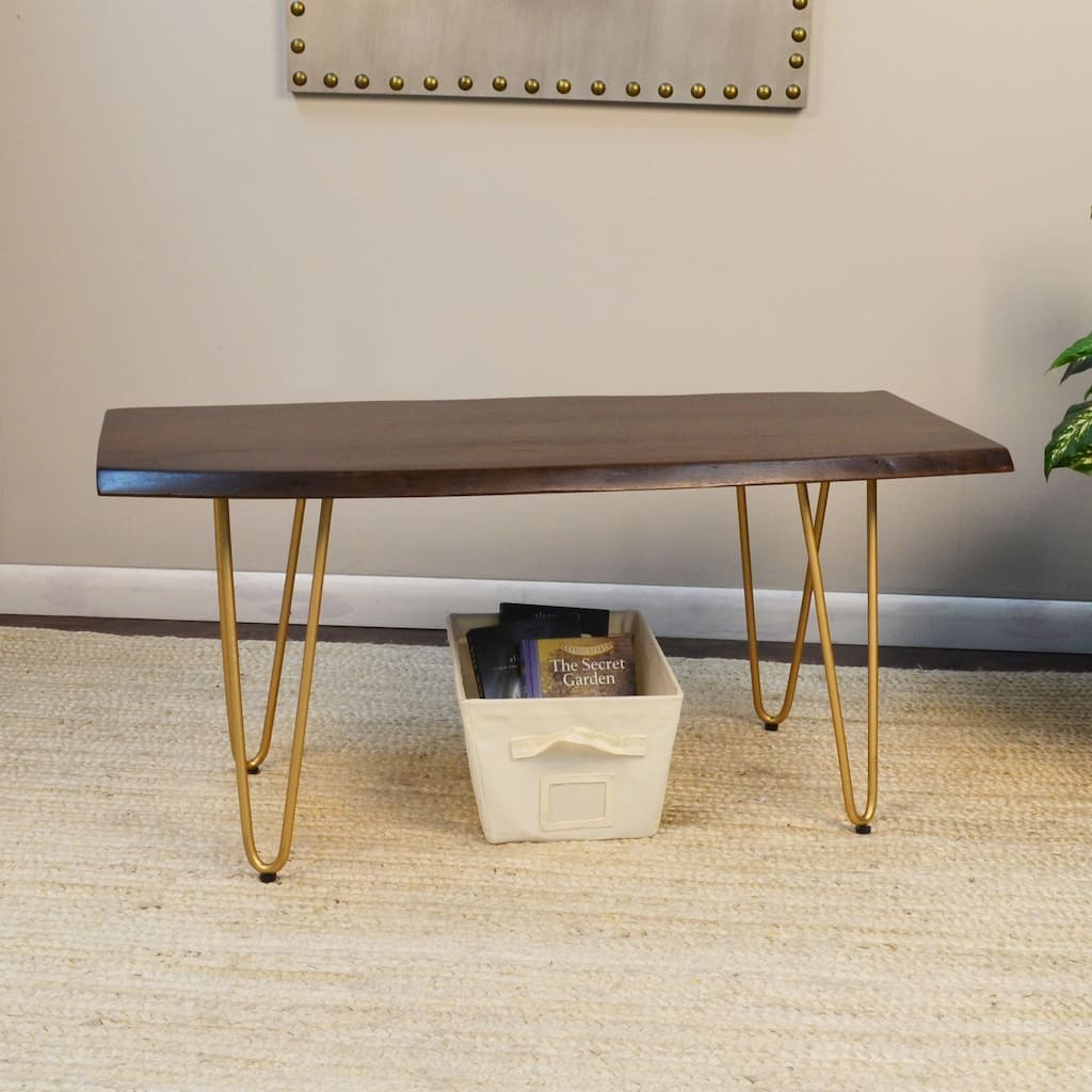 Rectangular Wooden Coffee Table - 40" - Gold Finish