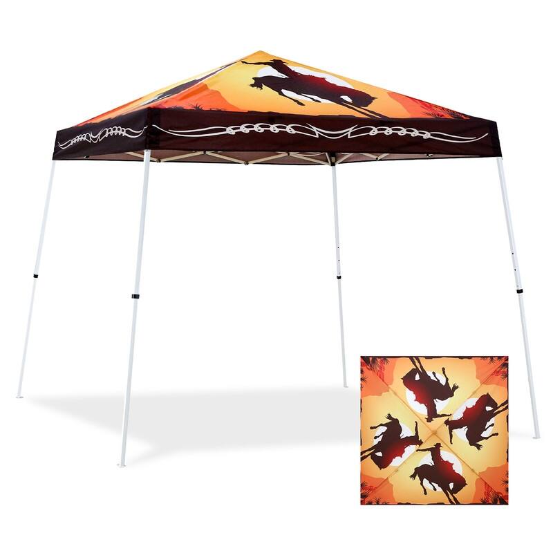 EAGLE PEAK 10x10 Slant Leg Pop-up Canopy Tent Easy One Person Setup Instant Outdoor Beach Canopy - Cowboy