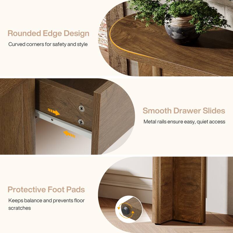 63-Inch Console Table with 2 Drawers, Farmhouse Curved Entryway Table