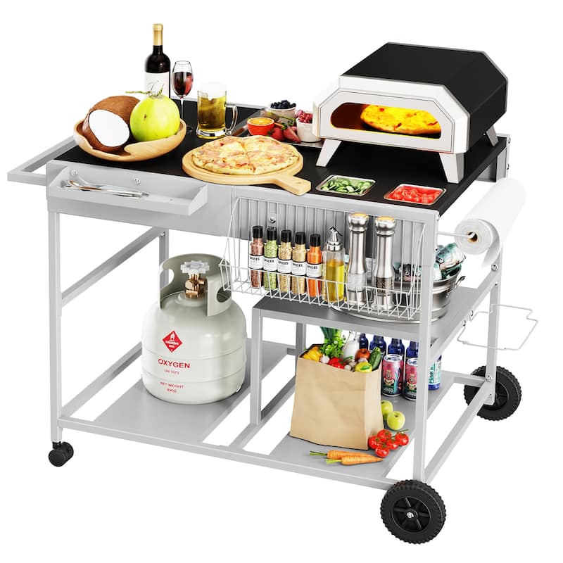 Futzca Outdoor Kitchen Pizza Cart with Storage - N/A