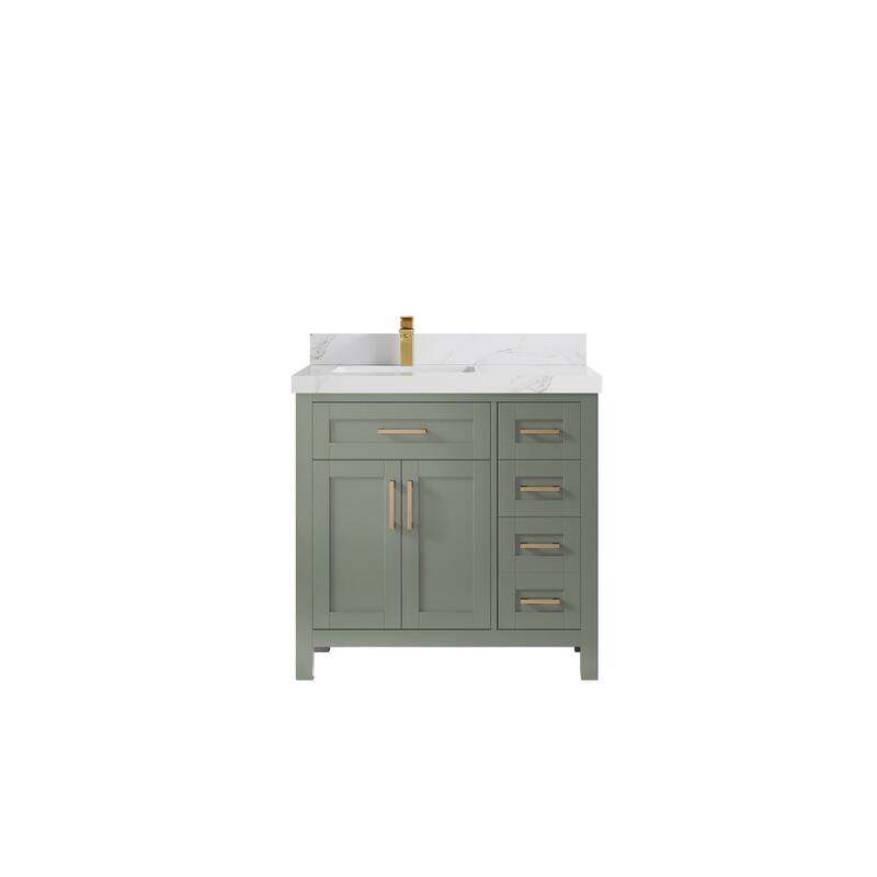 Willow Collections 36 in. W x 22 in. D Cambridge Left Offset Sink Bathroom Vanity with Countertop - 2"Calacatta Sienna - Evergreen