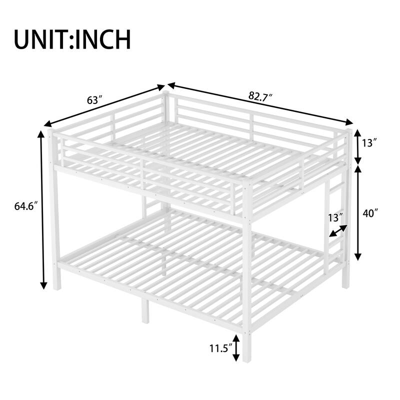 Metal Bunk Bed Frame with Safety Guardrail, Heavy Duty Metal Slat Support, Noise Free