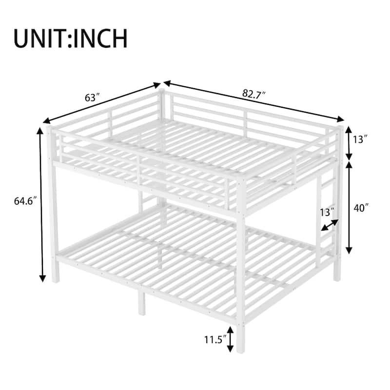 Metal Queen over Queen Bunk Bed for Teens and Adults, Space-Saving/Noise Reduced, White