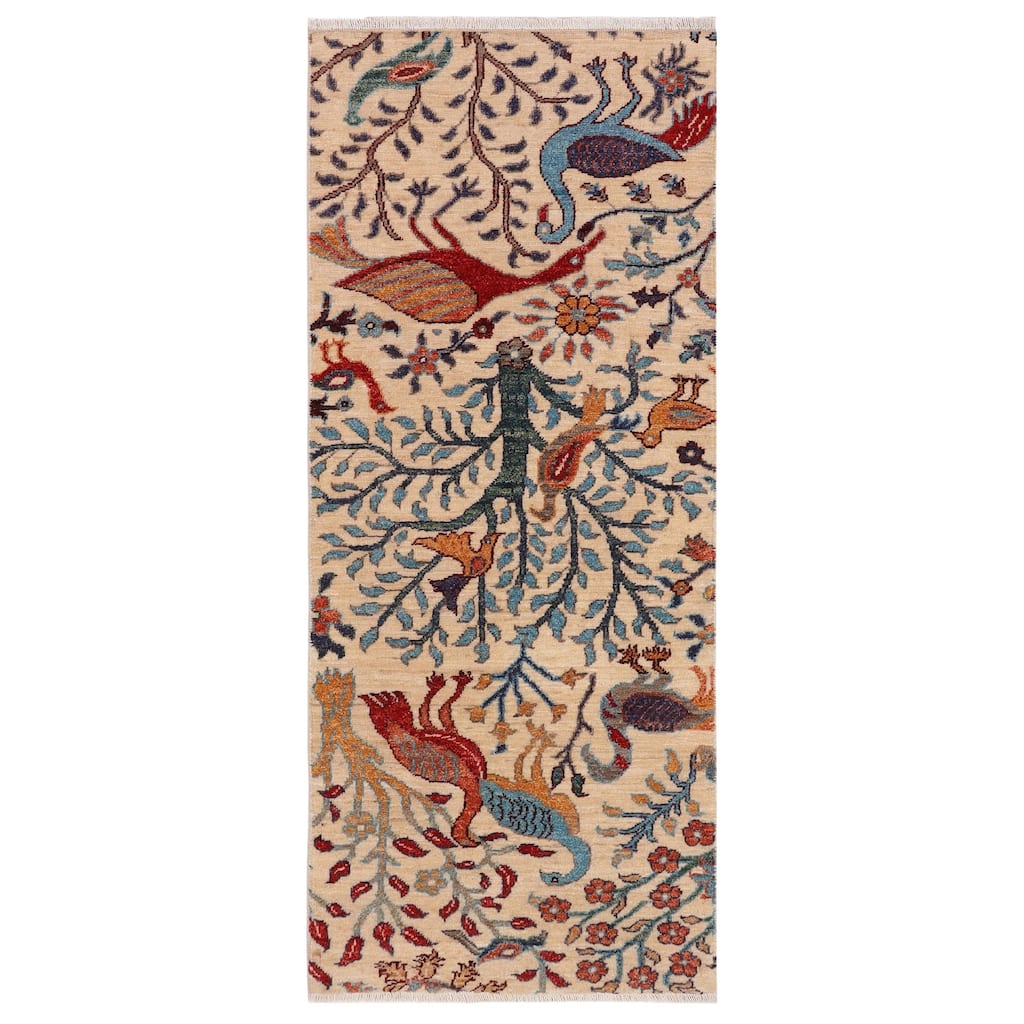 Oriental Ziegler Heidy Beige Blue Hand-Knotted Wool Runner - 2'0'' x 4'11''