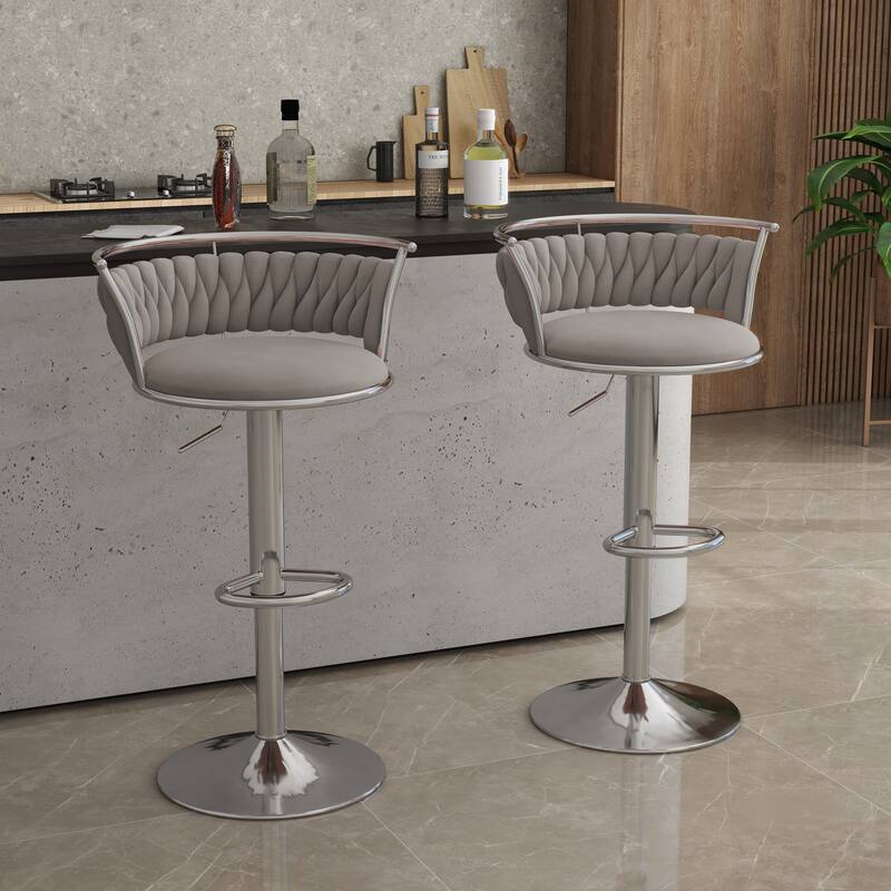 Set of 2 Velvet Adjustable Swivel Bar Stools