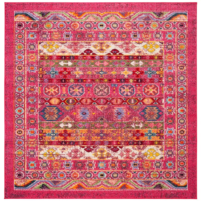 SAFAVIEH Madison Joye Vintage Boho Oriental Rug - 6'7" Square - Fuchsia/Fuchsia