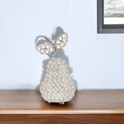 HomeRoots 10" Silver and Faux Crystal Decorative Pear Tabletop Sculpture - 5.5' X '10' X '5.5