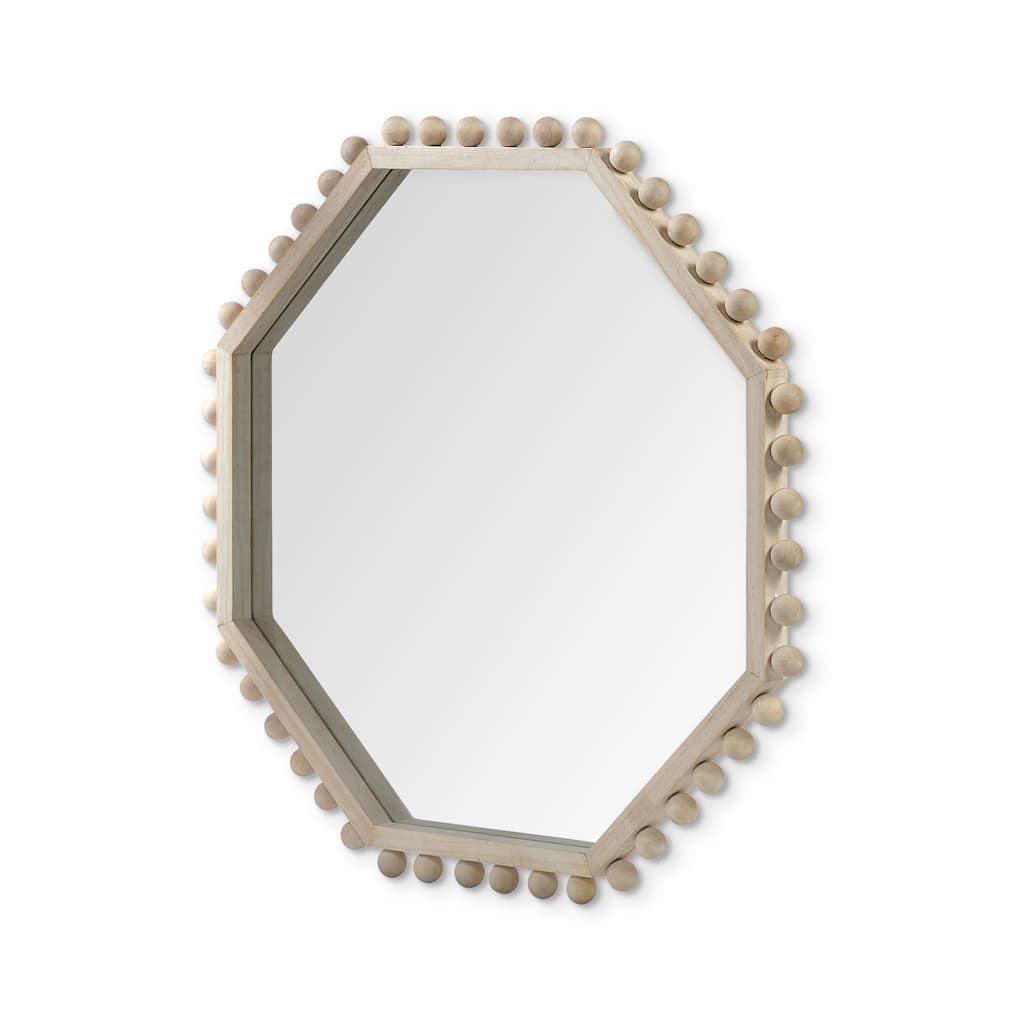 HomeRoots 33" Natural Wood Octagon Beaded Framed Accent Mirror
