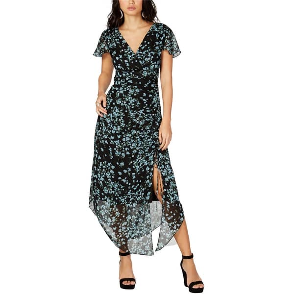 slide 1 of 3, I-N-C Womens Flutter-Sleeve Ruched Maxi Dress