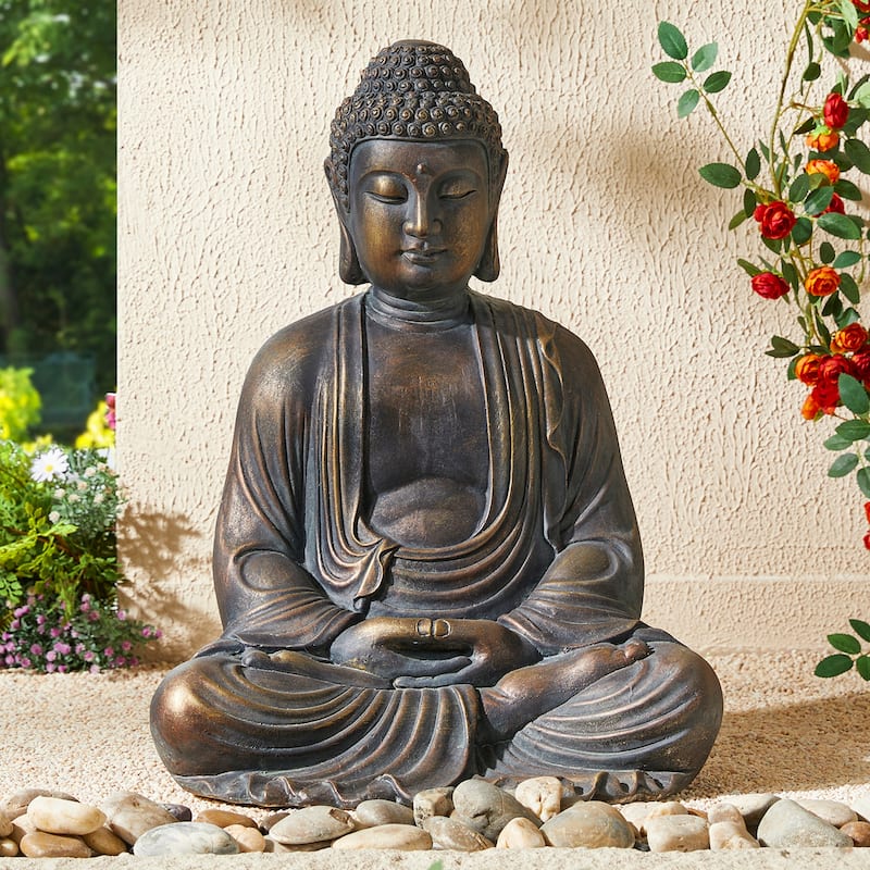 Glitzhome Zen-Style MgO Meditating Garden Buddha Statues Monk Sculpture Indoor Outdoor