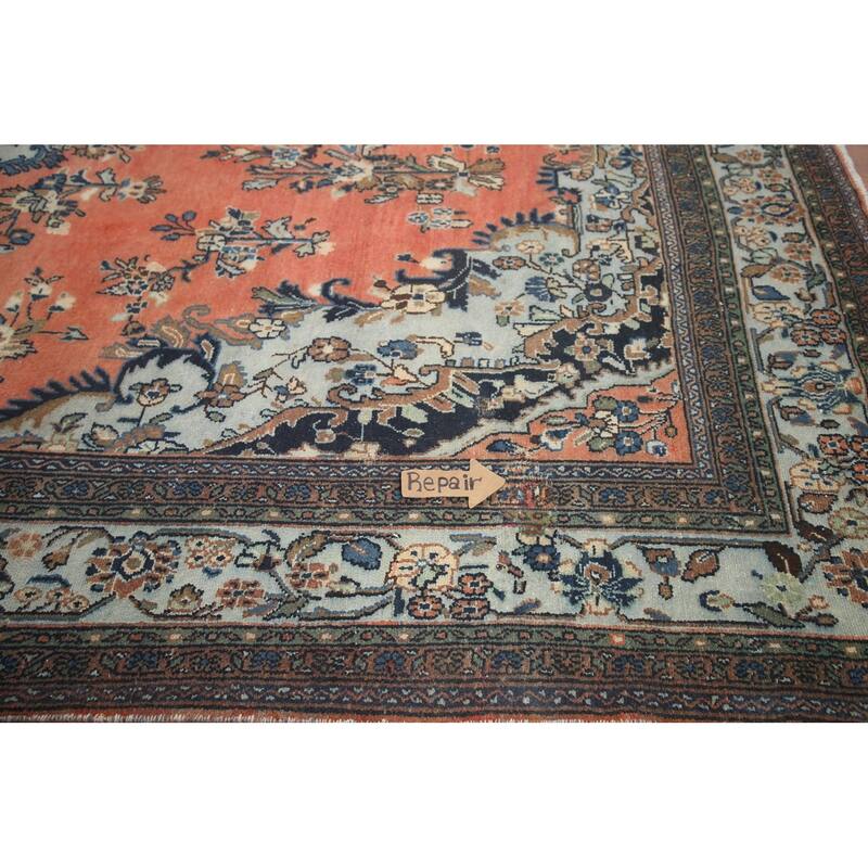 Hand Knotted Oriental 100% Wool Carpet Traditional Floral Coral Hamedan Area Rug - 13' 1'' X 10' 3''