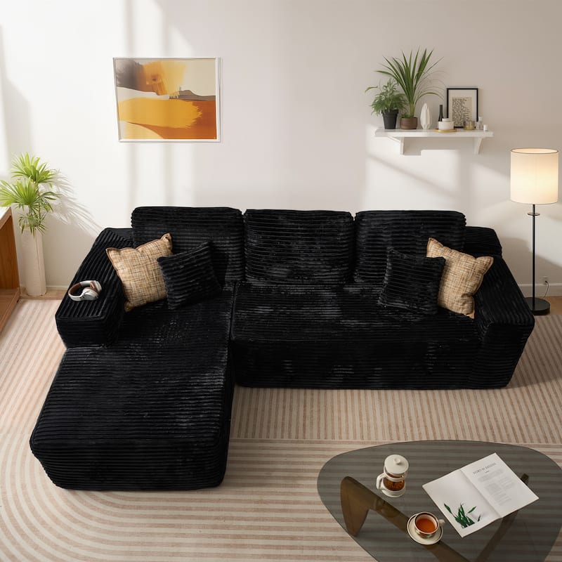 HOOOWOOO Modern L-shaped Modular Sectional Sofa with Chaise - Plush Black