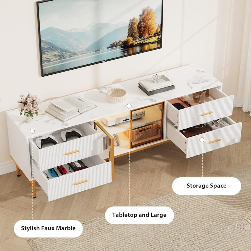 Modern Entertainment Center LED Lighted TV Stand for Living Room 55-75" TVs - N/A