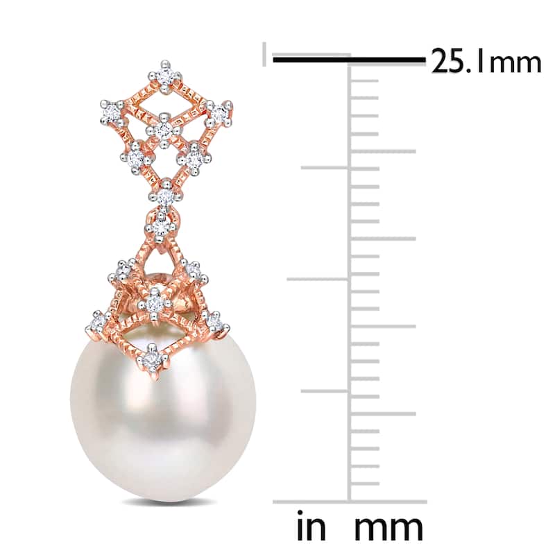 Miadora White South Sea Cultured Pearl & 1/7ct TDW Diamond Kite Dangle Earrings in 14k Rose Gold