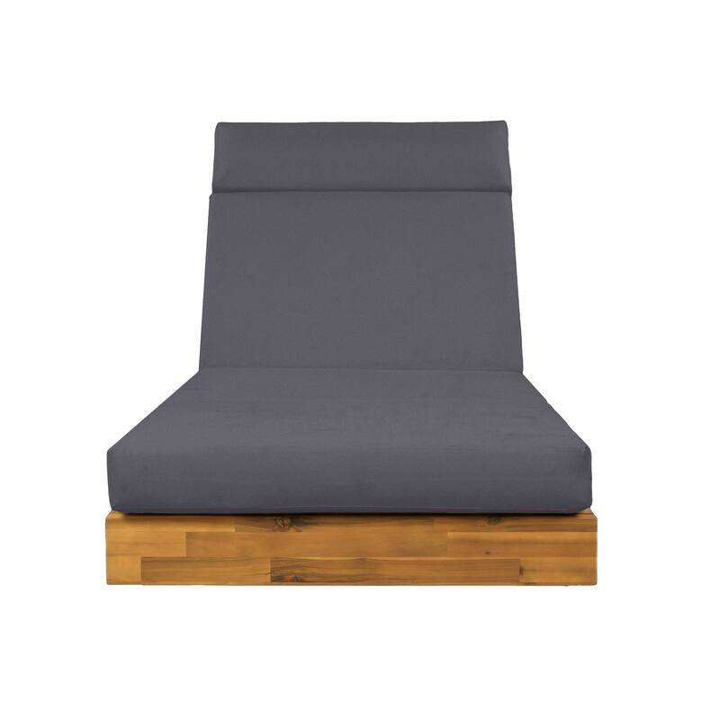 Christopher Knight Home - Outdoor Acacia Wood Chaise Lounge, Water-Repellent Cushion, Ergonomic Adjustable Headrest - 79.6"L