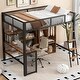 preview thumbnail 3 of 10, Full Size Black Metal Bed with Wardrobeand & Storage Shelves, Space-Saving Loft Bed Frame w/ Ladder, Full-Length Mesh Guardrail