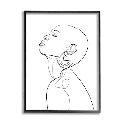 Stupell Woman Wearing Circular Earrings Black Line Fluid Abstraction Framed Wall Art