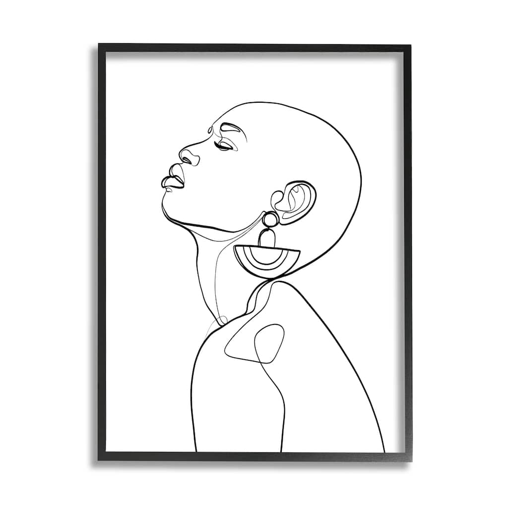 Stupell Woman Wearing Circular Earrings Black Line Fluid Abstraction Framed Wall Art