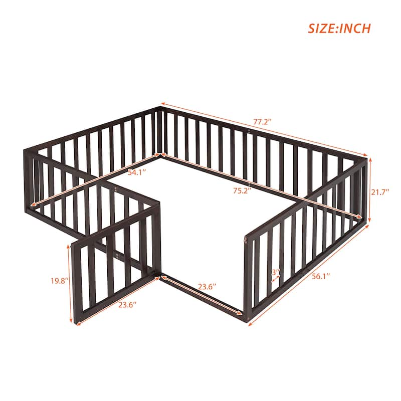 Full Size Wooden Daybed Frame with Safety Fence, Walnut Finish - Open Design for Versatile Use