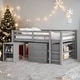 preview thumbnail 1 of 8, Low Study Full Loft Bed with Cabinet and Rolling Portable Desk, Grey Grey
