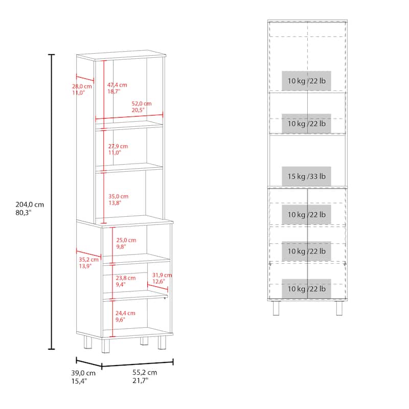 Kayenta Kitchen Pantry with 2 Pneumatic Door, Open Storage, and Bottom Cabinet, White.