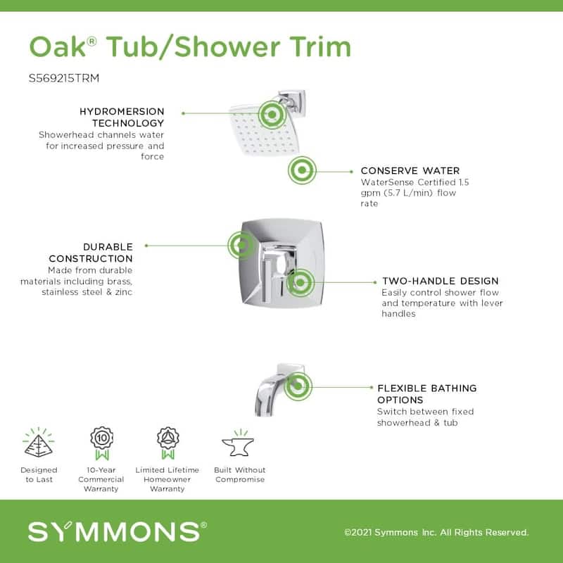Symmons S569215TRM Oak Tub and Shower Trim Package with 1.5 GPM Single