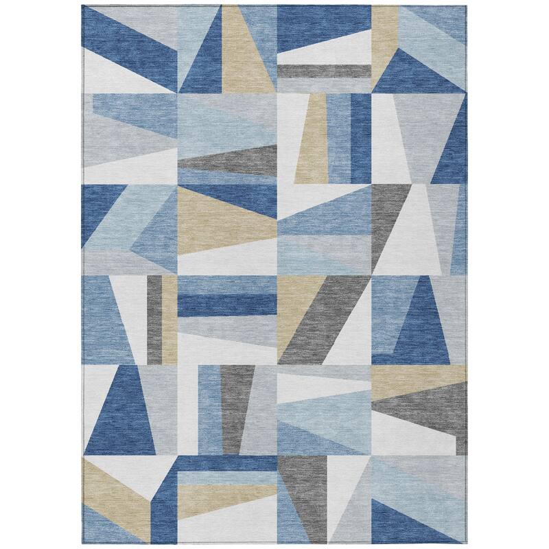 Machine Washable Indoor/ Outdoor Contemporry Mosaic Chantille Rug