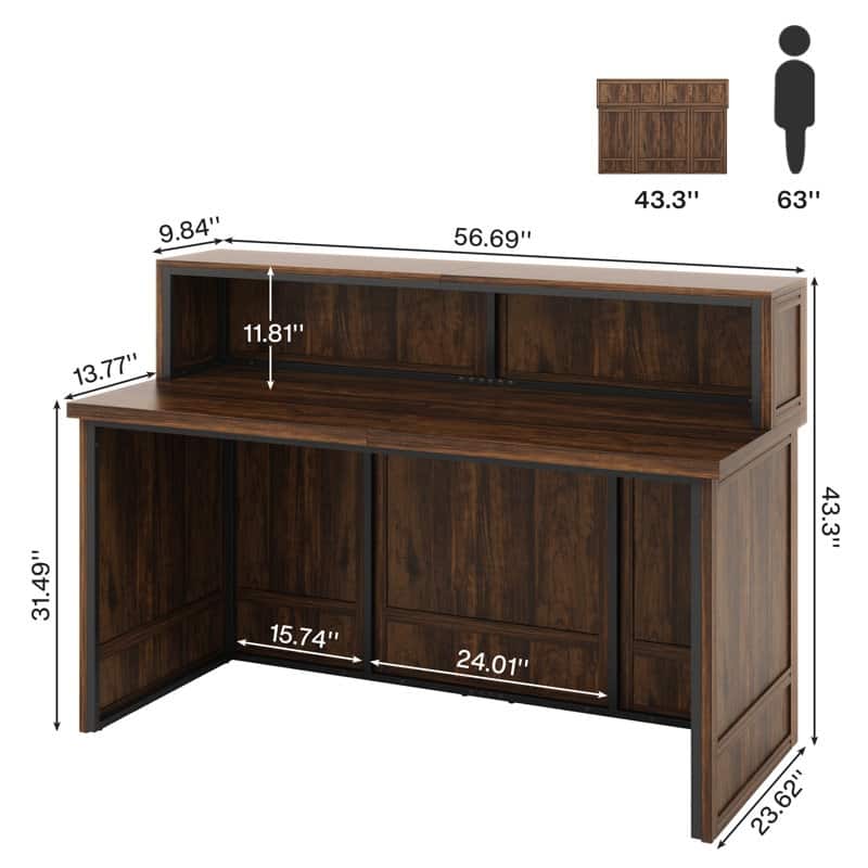 Boho 57-inche Reception Desk with Counter Front Desk Receptionist Desk for Office, Retail, Lobby, Beauty Salon