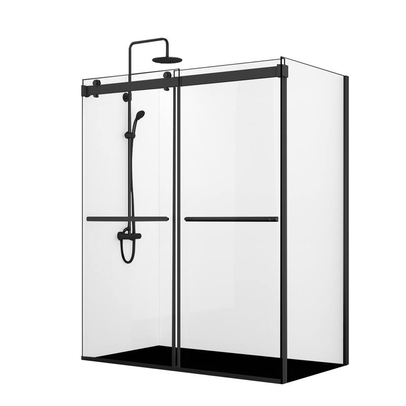 Spezia 68"W x 76"H Sliding Frameless Shower Enclosure in Matt Black