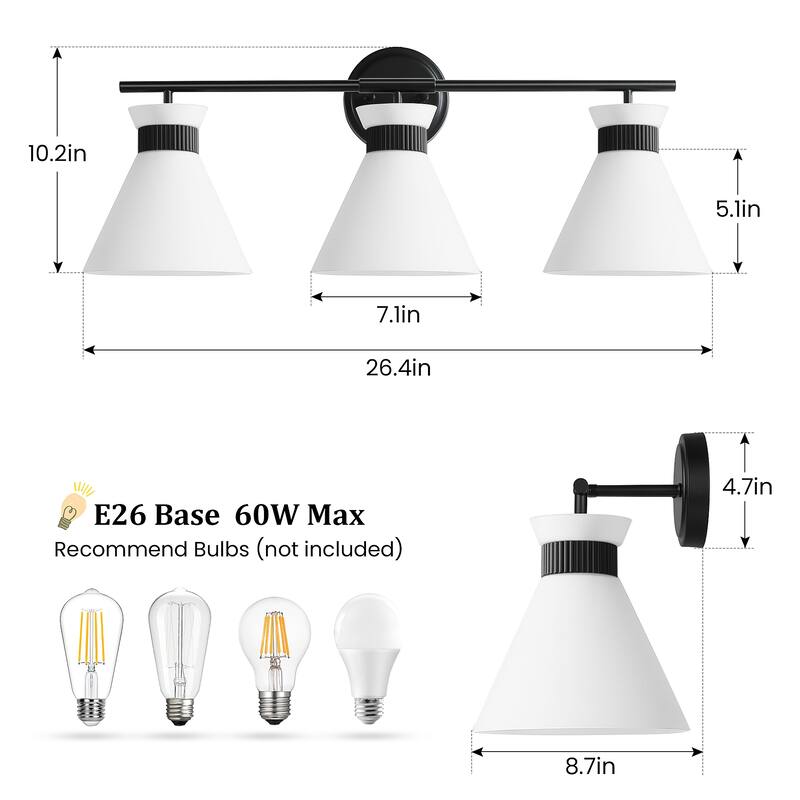 Dimmable Bathroom Vanity Light with Glass Shade