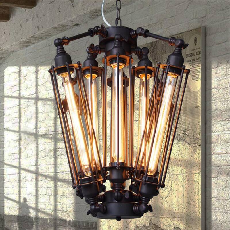 Black 8 Light Unique Pendant Steampunk Geometric Chandelier - 18.5x20.7in - 18.5x20.7in - Black