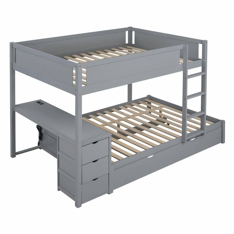 Full-Over-Full Bunk Bed with Twin Trundle, Storage & Built-In Desk