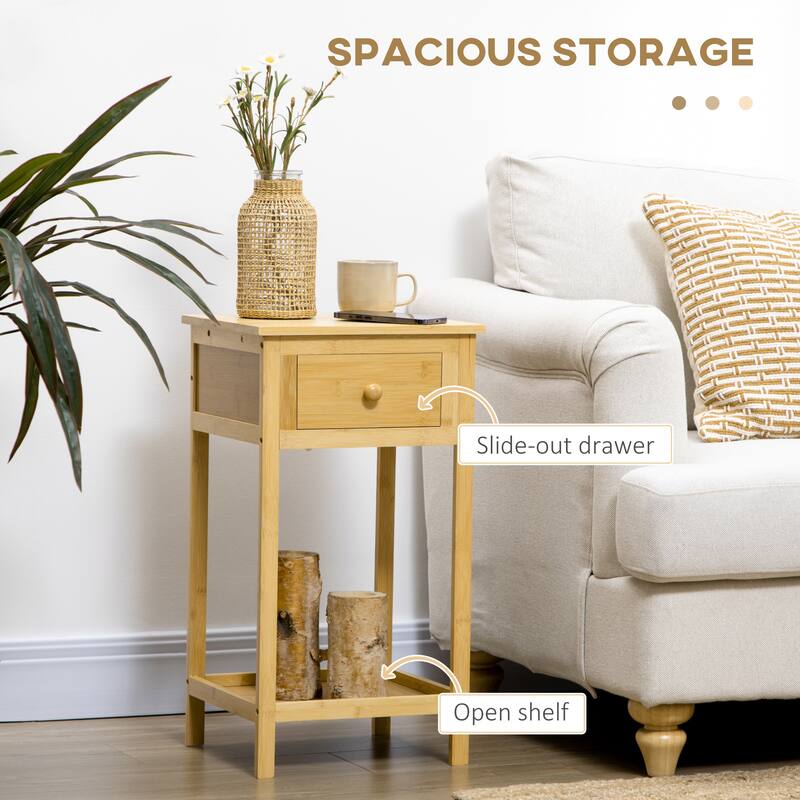 Side Table Narrow End Table with Drawer and Storage Shelf