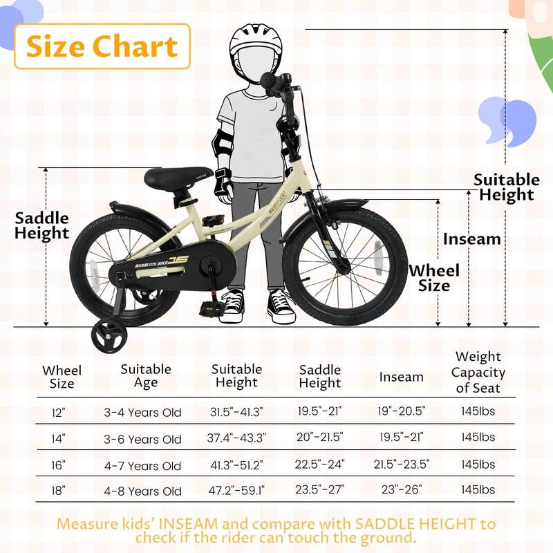 Costway 14" Kids Bike with Removable Training Wheels Adjustable Seat & - See Details