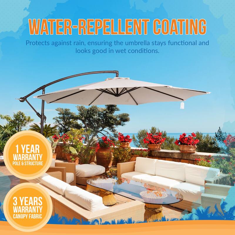 Island Umbrella Captiva 10-ft Octagonal Cantilever Umbrella with Base - Breez-Tex Canopy