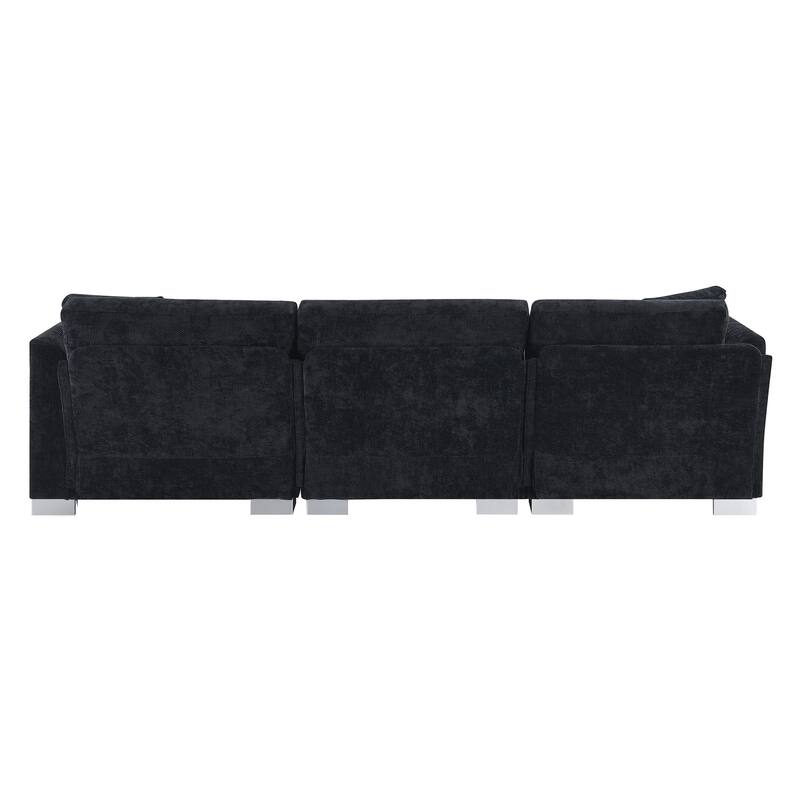 L-Shaped Sectional Sofa with Chaise Lounge, Oversized Chenille Upholstered Sofa, 4 Seater Sofa with 2 Throw Pillows