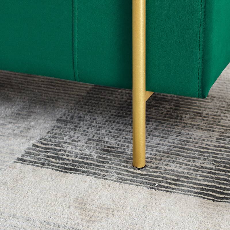 Upholstered Storage Bench with Cylindrical Arms and Iron Legs