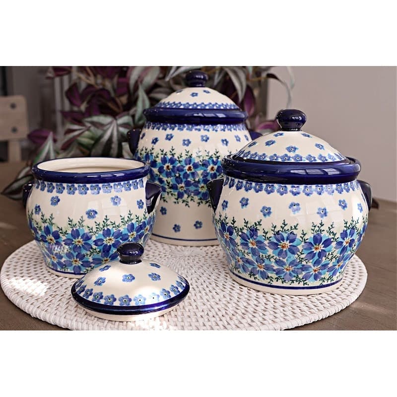 Blue Rose Polish Pottery 1100 Zaklady Large Canister