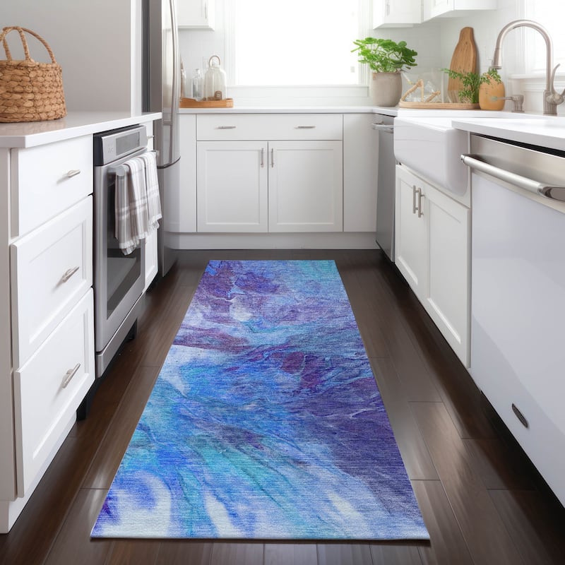 Machine Washable Indoor/ Outdoor Chantille Contemporary Splash Rug - Blue - 2'3" x 7'6"