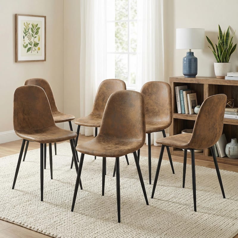 Homy Casa Set of 6/4/2 Faux Suede Dining Chairs Black Metal Legs, Brown