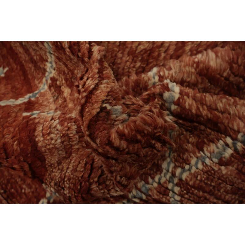 Hand Knotted Oriental 100% Wool Carpet Modern Geometric Oranges & Rust Moroccan Area Rug - 9' 10'' X 6' 8''