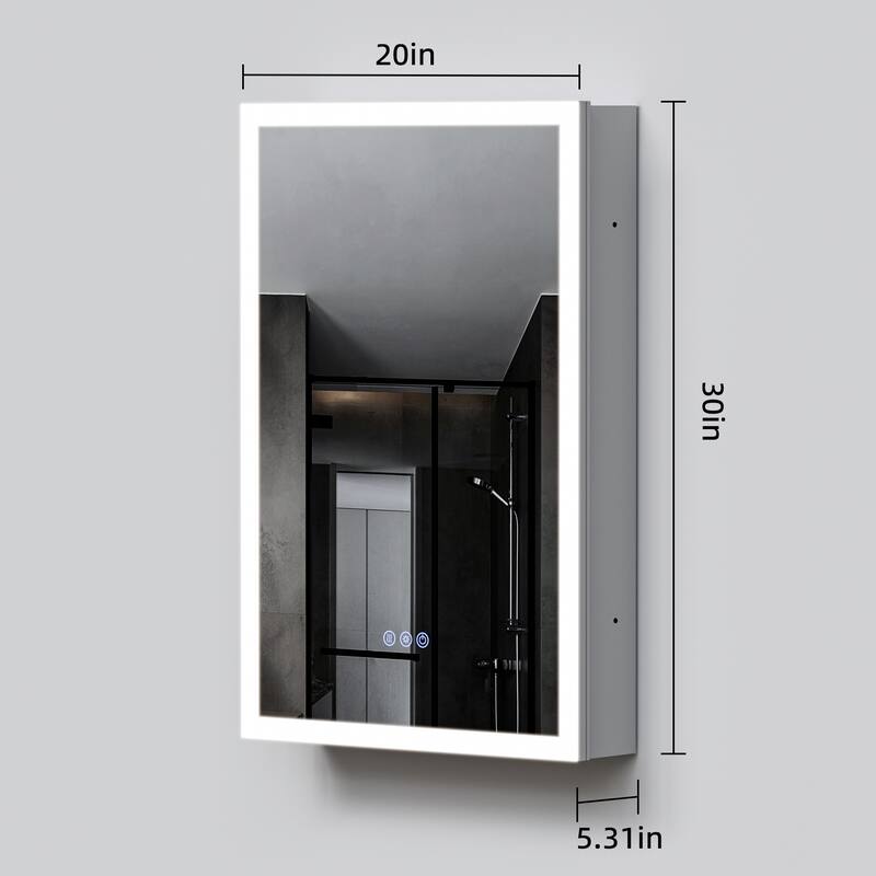 GDFStudio Elowen Aluminum Glass LED Medicine Cabinet with Anti-Fog Storage
