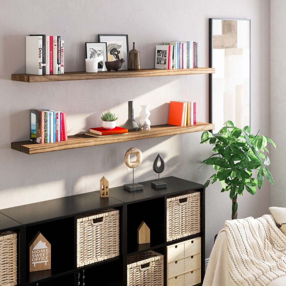 Wallniture BOIS 48-60-72 inch Long, 9.25" Deep, 1.5" thick Floating Shelf with Hidden Bracket, Living Room Decor Burnt, 1 Pc