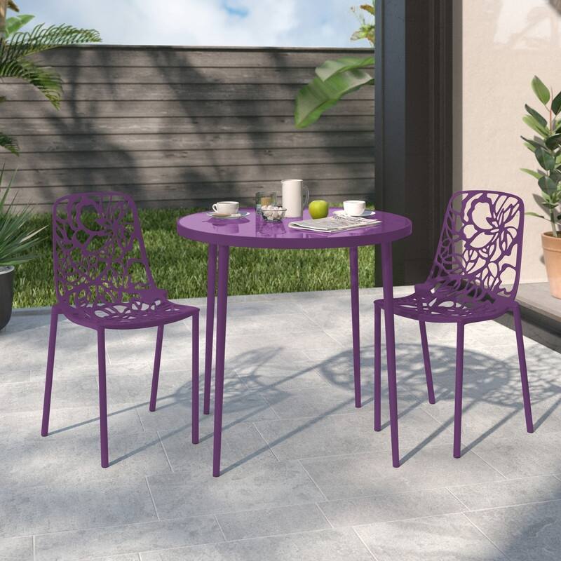 Devon Aluminum Outdoor Dining Side Chair with UV Resistant and Cuout Backrest for Indoor or Outdoor Set of 2