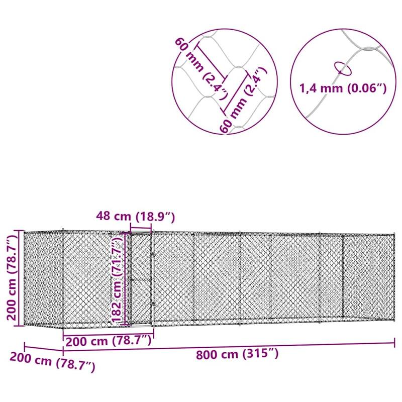 Dog Cage Silver 400/600/800 x 200 x 256 cm Galvanised Steel