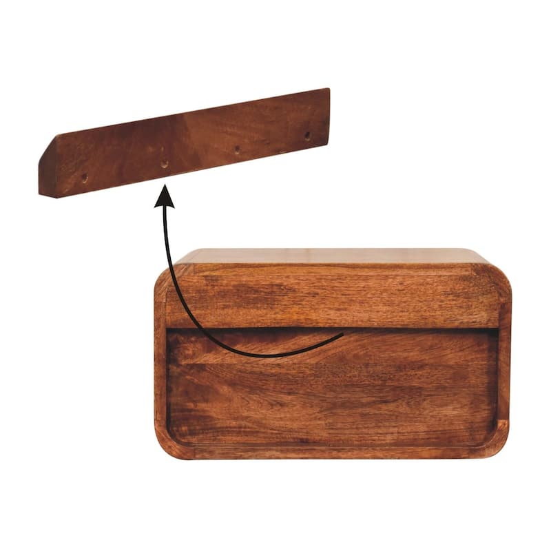 Artisan Furniture Solid Wood Curved Honey Caramel Wall Mounted Bedside with Open Slot