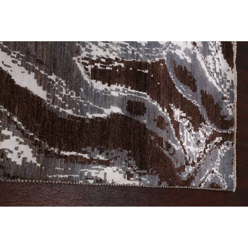 Wool/ Silk Modern Vegetable Dye Abstract Oriental Runner Rug Handmade - 3'0" x 12'3"
