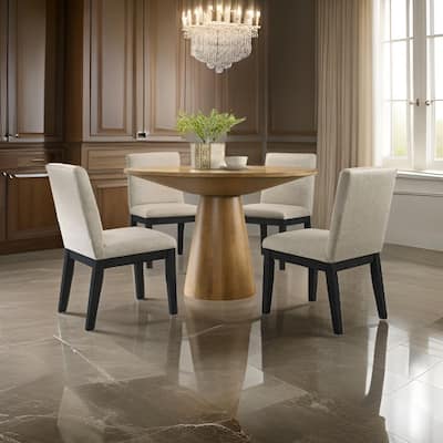 Yuvi 5 Piece Dining Table and Chair Set, Brown Round Top, Beige, Black